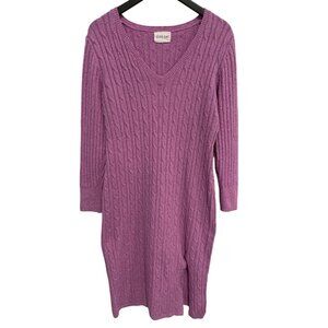 Olive + Oak Sweater Dress Size XL Cable Knit V Neck Long Sleeve Purple Cozy Chic